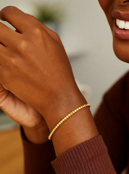 14k Yellow Gold High Polish Bead Cuff Bangle