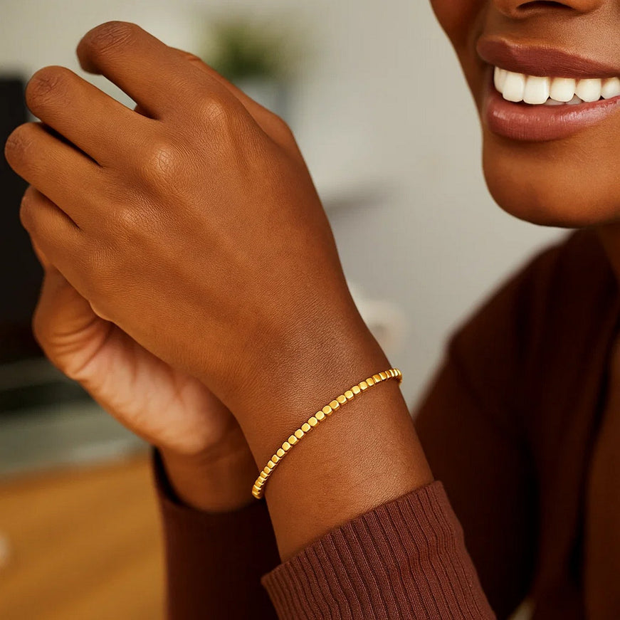 14k Yellow Gold High Polish Bead Cuff Bangle