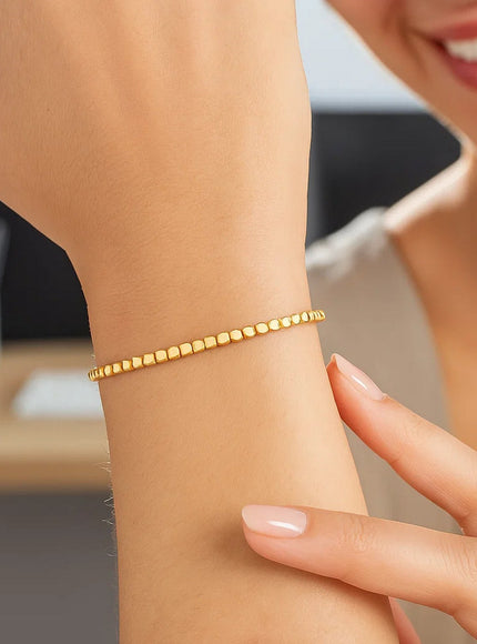 14k Yellow Gold High Polish Bead Cuff Bangle