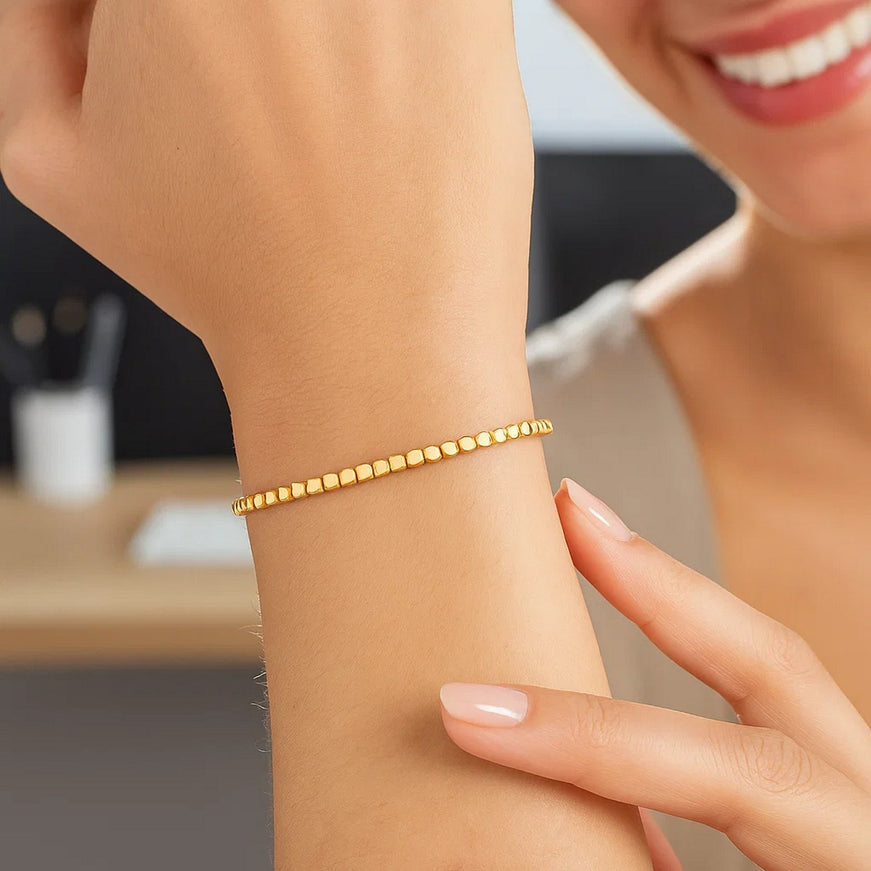 14k Yellow Gold High Polish Bead Cuff Bangle