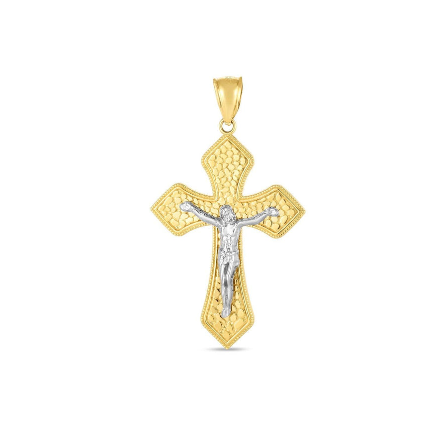 14k Two Tone Gold High Polish Diamond Cut Cross Pendant - Ellie Belle