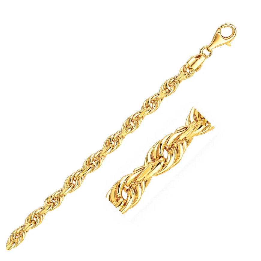 5.0mm 10k Yellow Gold Solid Diamond Cut Rope Bracelet