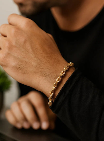 5.0mm 10k Yellow Gold Solid Diamond Cut Rope Bracelet