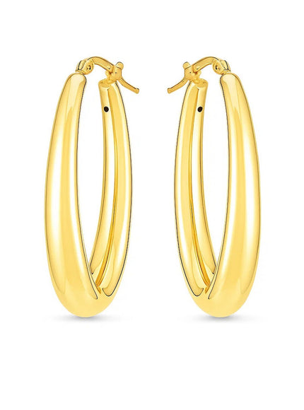 14k Yellow Gold Elongated Oval Hoops