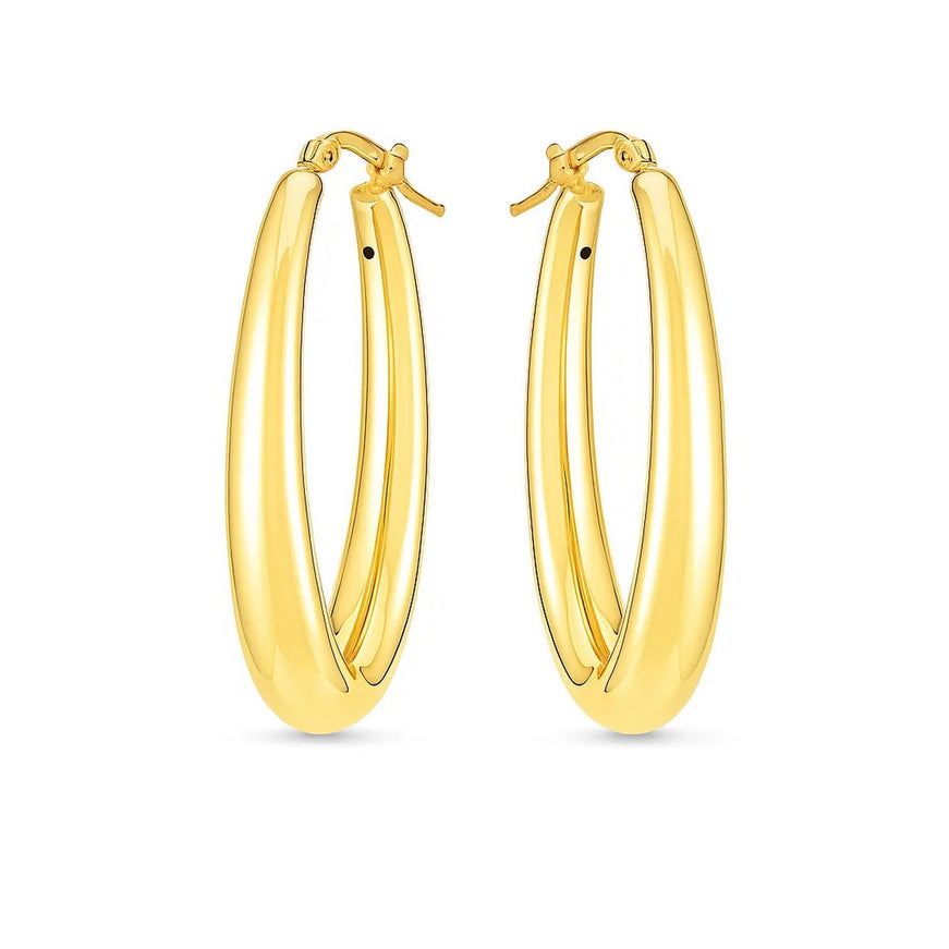 14k Yellow Gold Elongated Oval Hoops