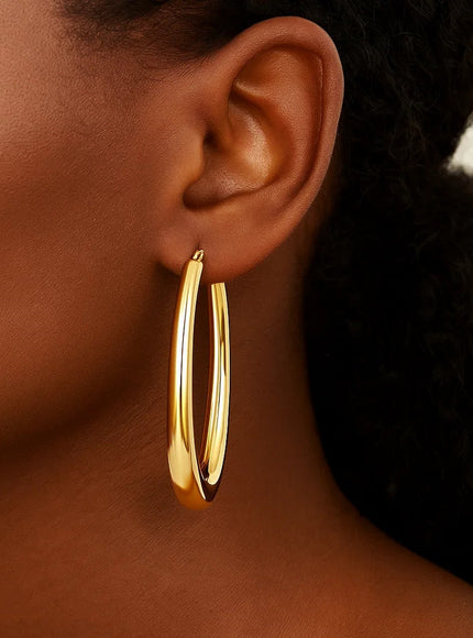 14k Yellow Gold Elongated Oval Hoops