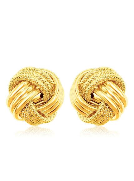 10k Yellow Gold Love Knot with Ridge Texture Earrings