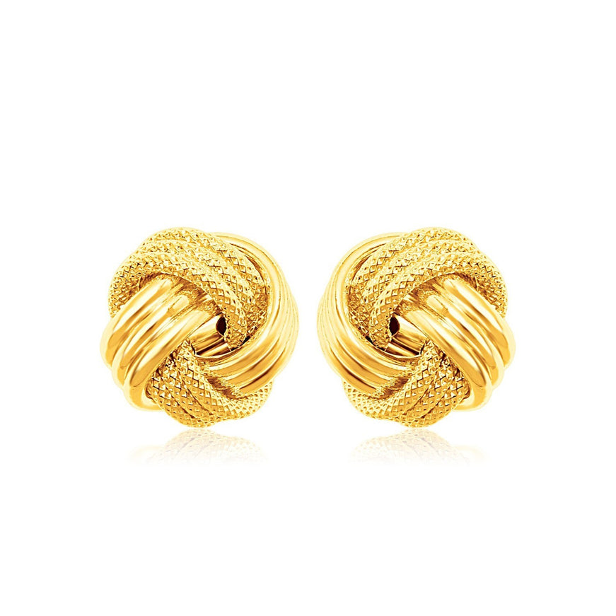 10k Yellow Gold Love Knot with Ridge Texture Earrings