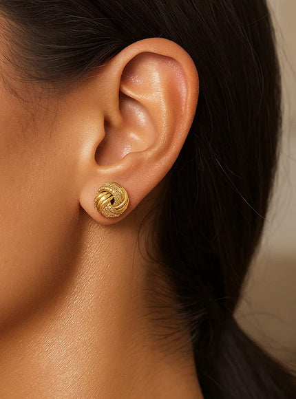 10k Yellow Gold Love Knot with Ridge Texture Earrings