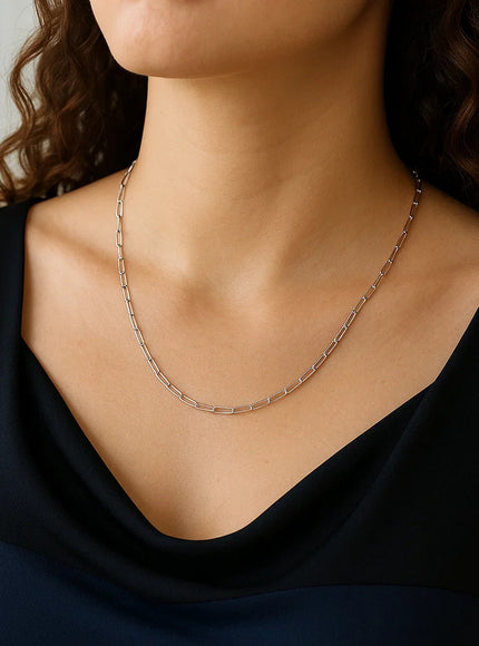 14K White Gold Fine Paperclip Chain (1.5mm)