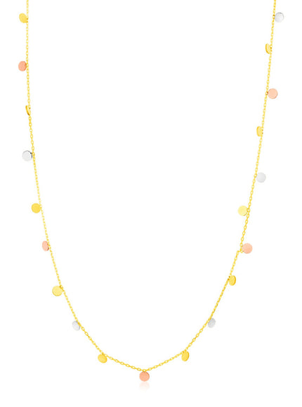 14K Tri Color Necklace with Dangling Circles