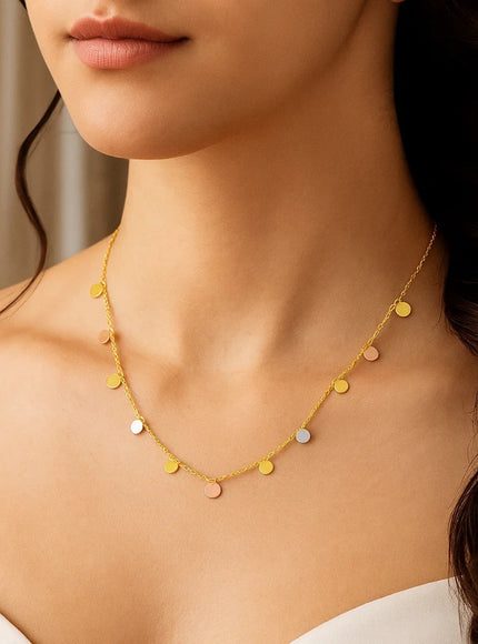 14K Tri Color Necklace with Dangling Circles