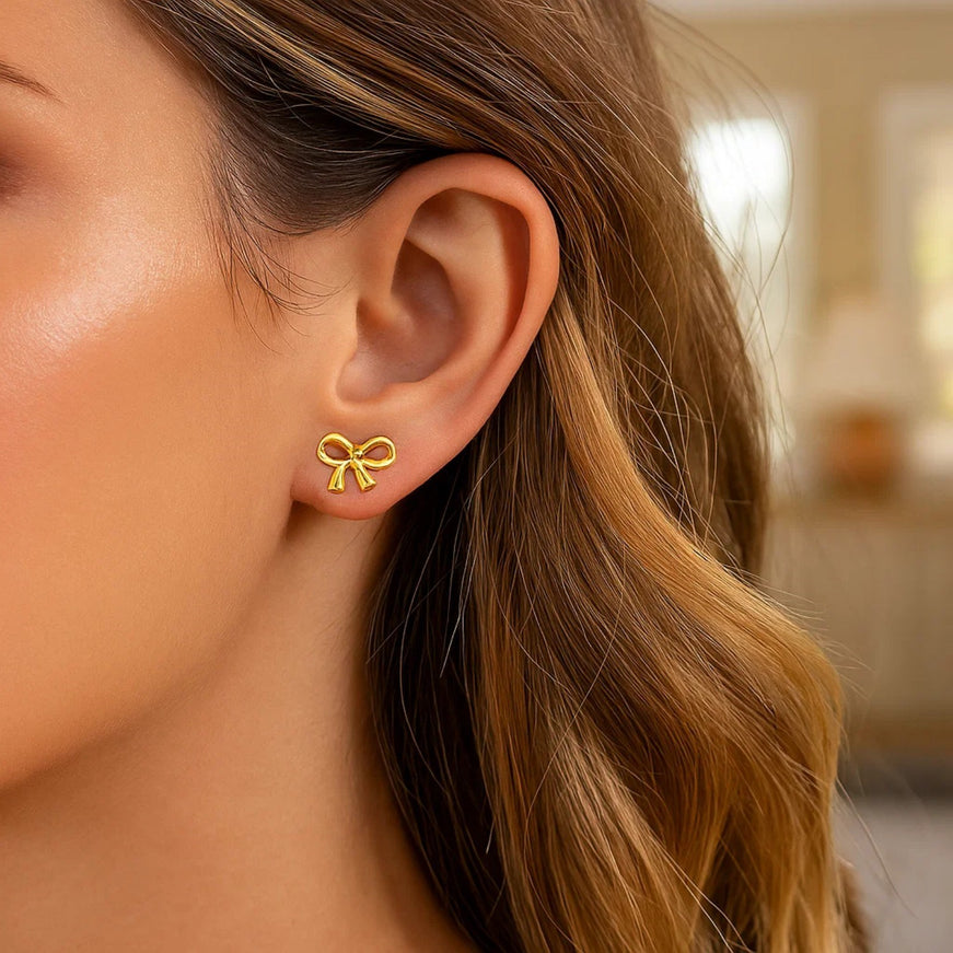 14k Yellow Gold Bow Style Post Earrings
