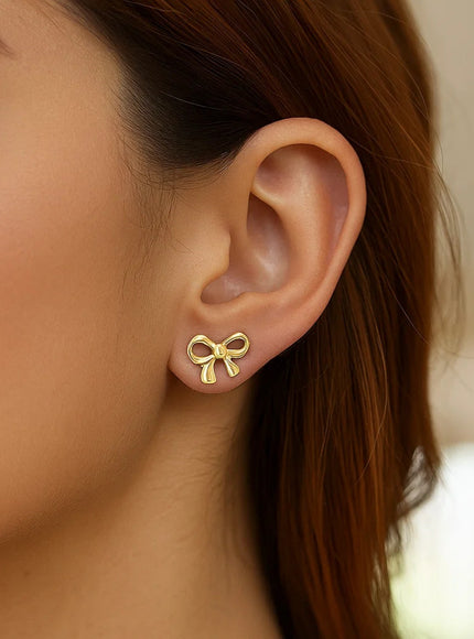 14k Yellow Gold Bow Style Post Earrings