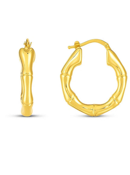 14k Yellow Gold Medium Bamboo Hoop Earrings (25mm)