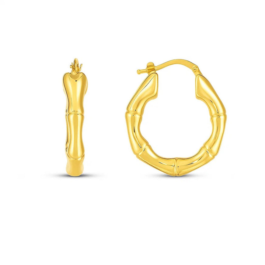 14k Yellow Gold Medium Bamboo Hoop Earrings (25mm)