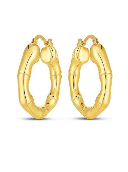 14k Yellow Gold Medium Bamboo Hoop Earrings (25mm)