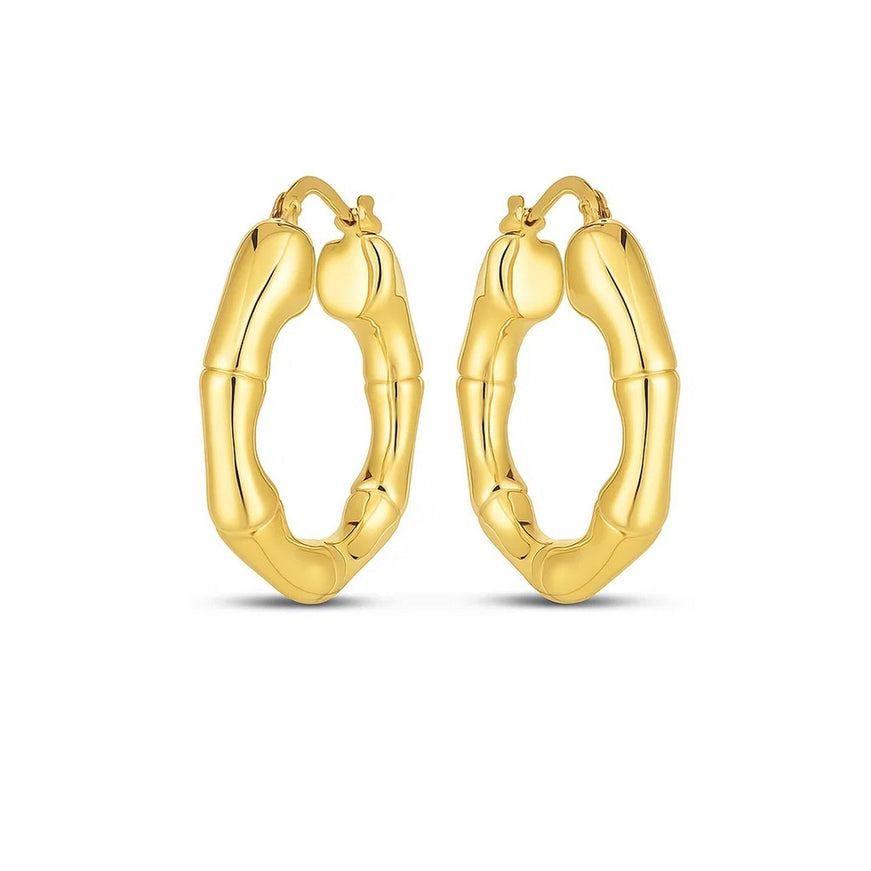 14k Yellow Gold Medium Bamboo Hoop Earrings (25mm)