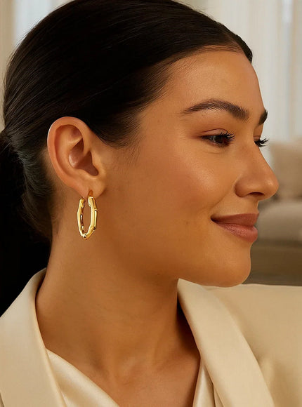 14k Yellow Gold Medium Bamboo Hoop Earrings (25mm)