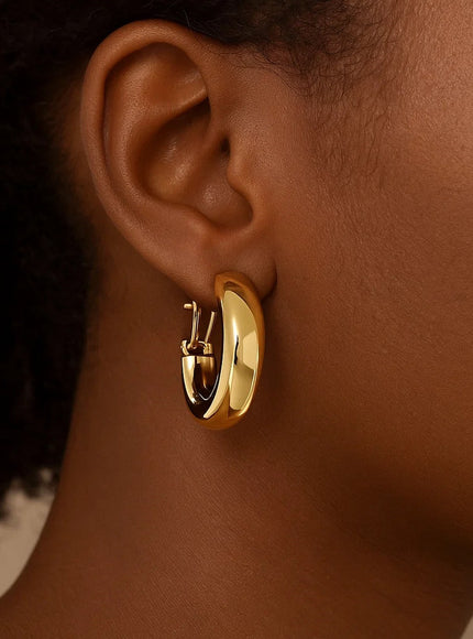 14k Yellow Gold Large Omega C Hoops