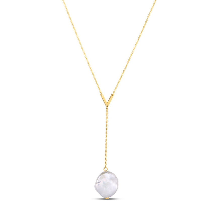 14k Yellow Gold Tesoro Pearl Lariat Necklace