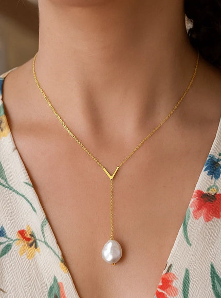 14k Yellow Gold Tesoro Pearl Lariat Necklace