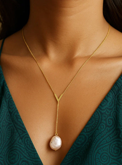 14k Yellow Gold Tesoro Pearl Lariat Necklace