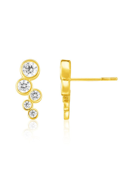 14k Yellow Gold Climber Post Earrings with Circles and Cubic Zirconias