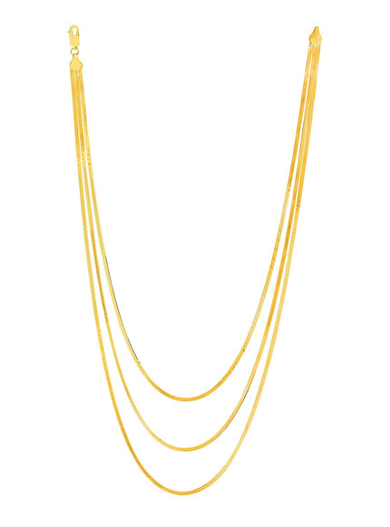 14k Yellow Gold Three Strand Herringbone Chain Necklace