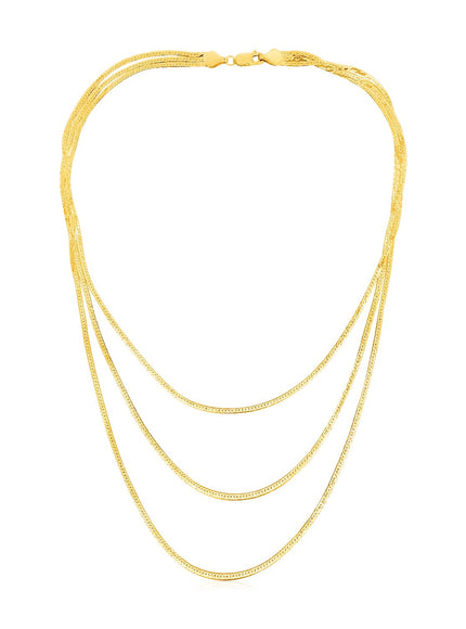 14k Yellow Gold Three Strand Herringbone Chain Necklace