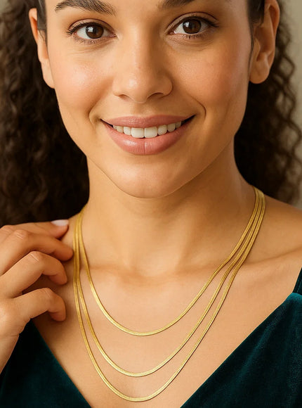 14k Yellow Gold Three Strand Herringbone Chain Necklace