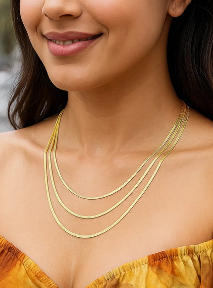 14k Yellow Gold Three Strand Herringbone Chain Necklace