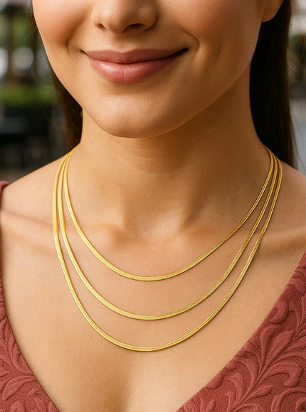 14k Yellow Gold Three Strand Herringbone Chain Necklace