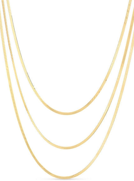 14k Yellow Gold Three Strand Herringbone Chain Necklace