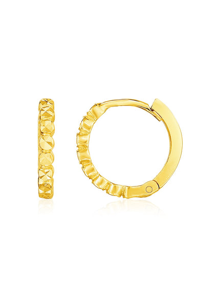 14k Yellow Gold Petite Textured Round Hoop Earrings