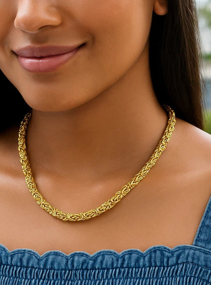 14k Yellow Gold Byzantine Motif Chain Necklace