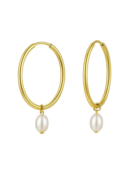 Pearl Drop Oval Earrings in 14K Yellow Gold