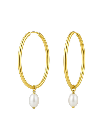 Pearl Drop Oval Earrings in 14K Yellow Gold