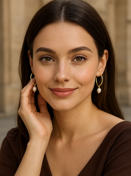 Pearl Drop Oval Earrings in 14K Yellow Gold