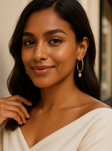 Pearl Drop Oval Earrings in 14K Yellow Gold
