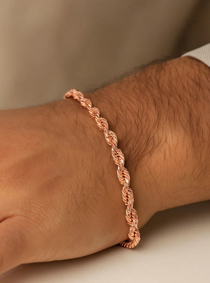 4.0mm 14k Rose Gold Solid Diamond Cut Rope Bracelet