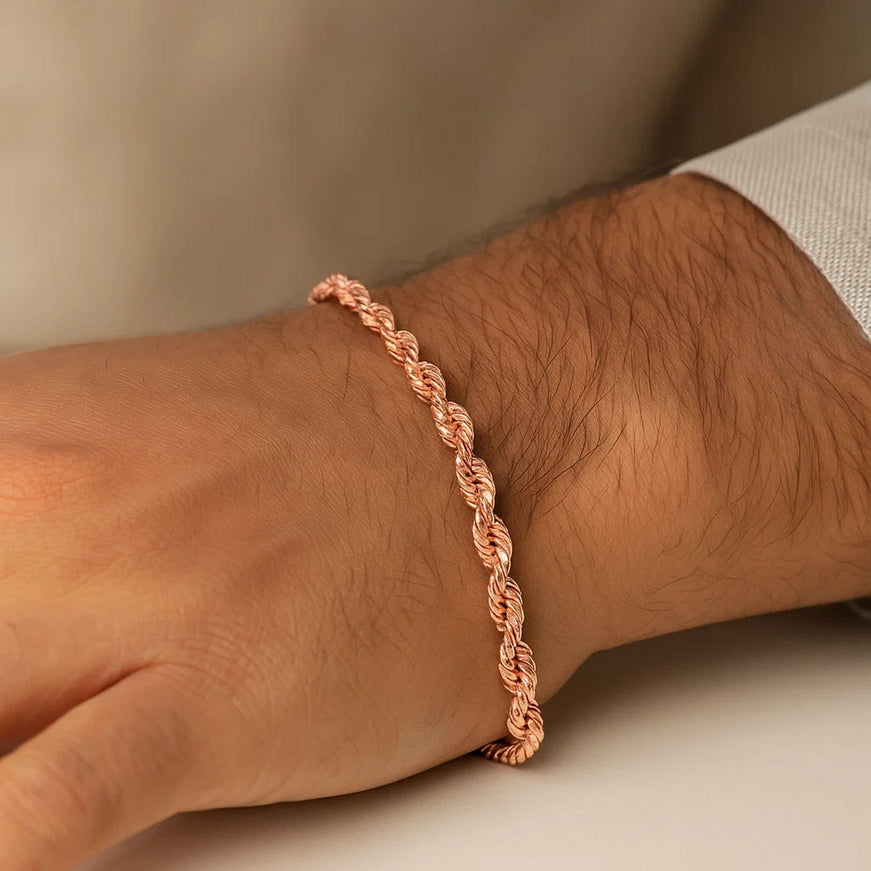 4.0mm 14k Rose Gold Solid Diamond Cut Rope Bracelet