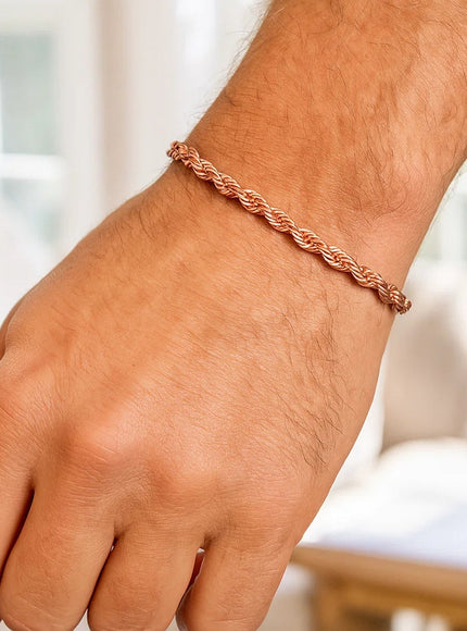 4.0mm 14k Rose Gold Solid Diamond Cut Rope Bracelet