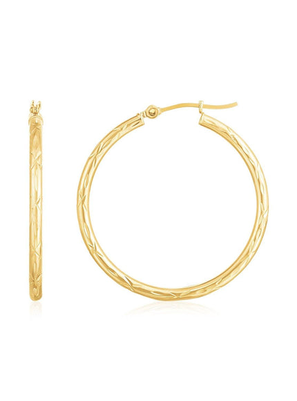 14K Yellow Gold Diamond Cut Hoop Earrings - Ellie Belle