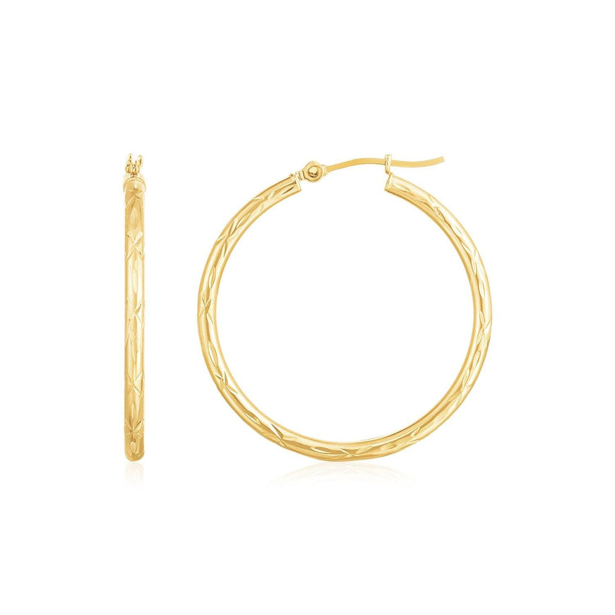 14K Yellow Gold Diamond Cut Hoop Earrings - Ellie Belle