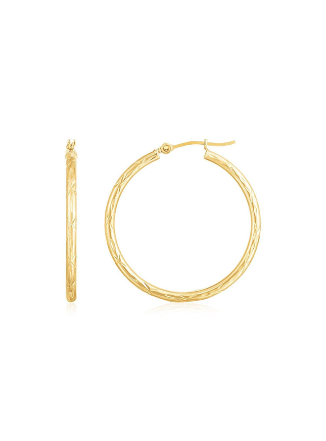 14K Yellow Gold Diamond Cut Hoop Earrings - Ellie Belle