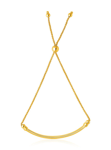 14k Yellow Gold Smooth Curved Bar and Lariat Style Bracelet