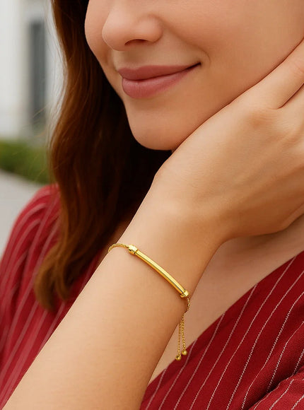 14k Yellow Gold Smooth Curved Bar and Lariat Style Bracelet
