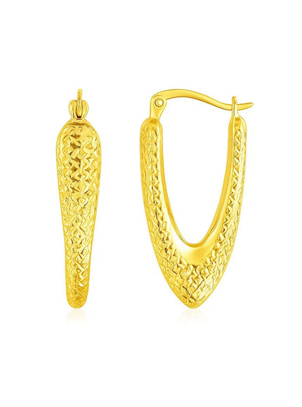 14k Yellow Gold V Shaped Puffed Hoop Earrings