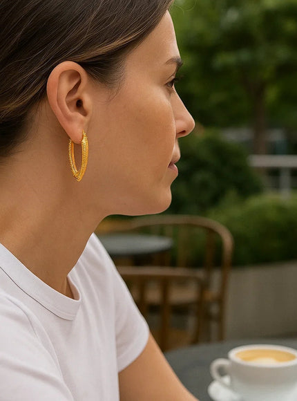 14k Yellow Gold V Shaped Puffed Hoop Earrings